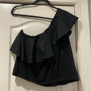 One Shoulder Black Ruffle Top